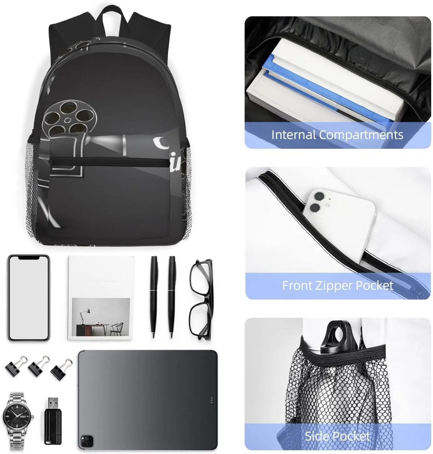 Cinema Camera Projector Backpack, Travel Laptop Backpack Computer Bag Rucksack for Men Women Business Work Fits 15.6 Inch Notebook