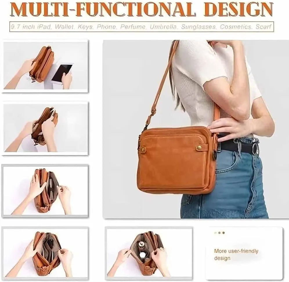 Classic Leather Crossbody Bag for Women with Multiple Compartments & Adjustable Shoulder Strap