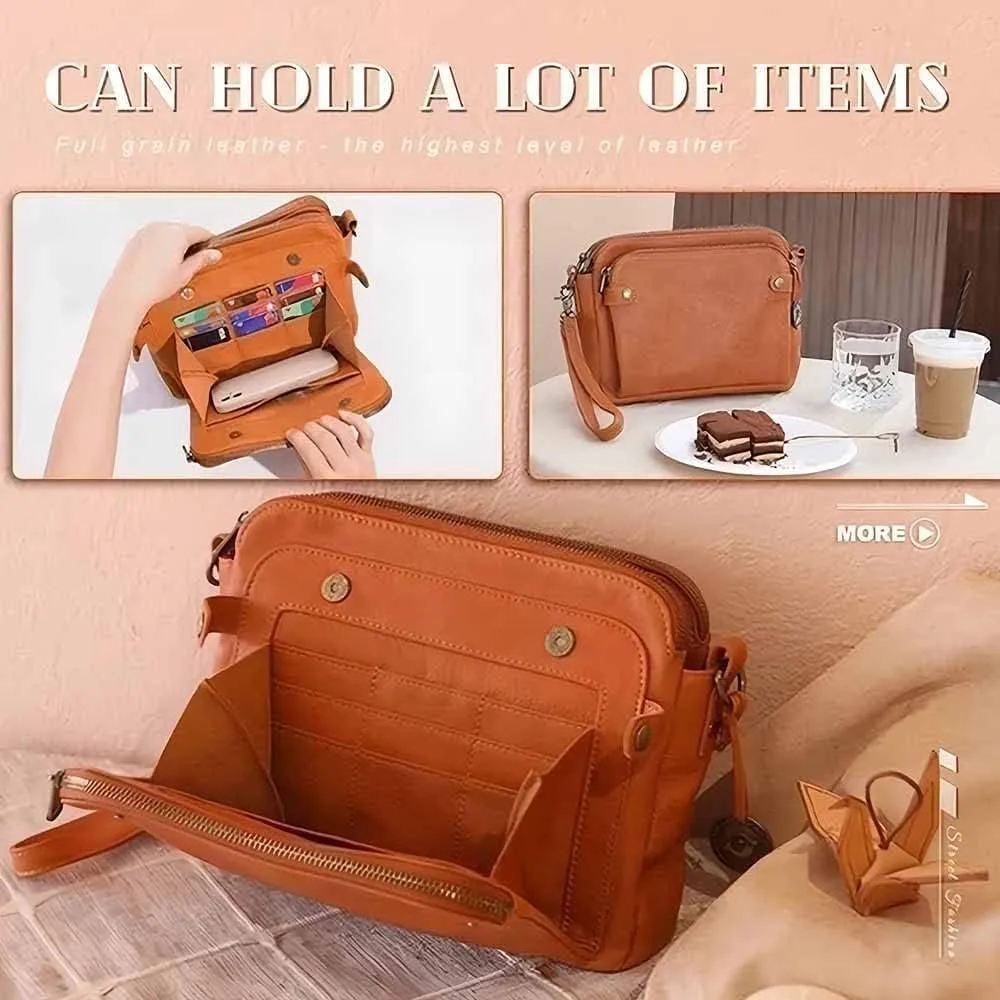 Classic Leather Crossbody Bag for Women with Multiple Compartments & Adjustable Shoulder Strap