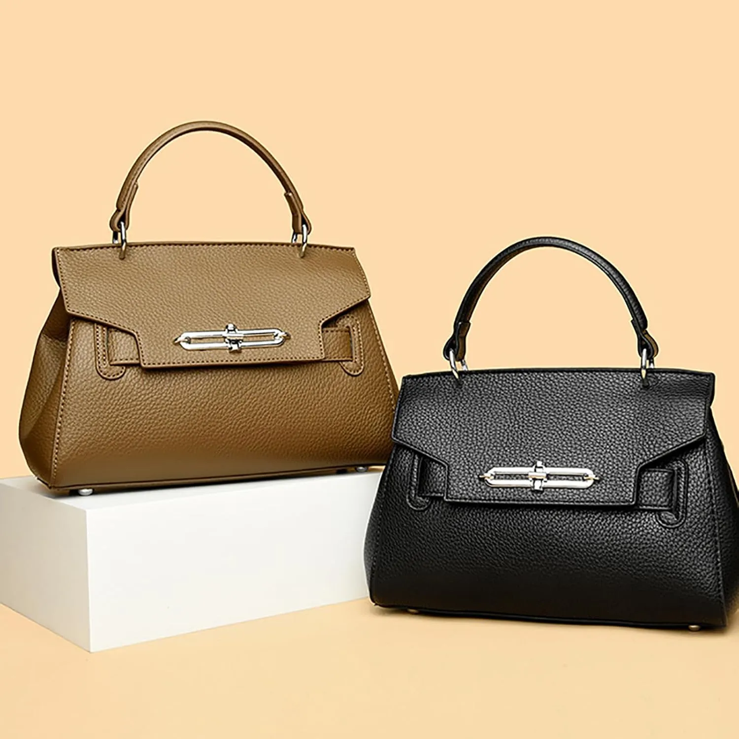 Classic Real Genuine Leather Top-Handle Handbag For Women Phone Purses Crossbody Shoulder Bags For Women