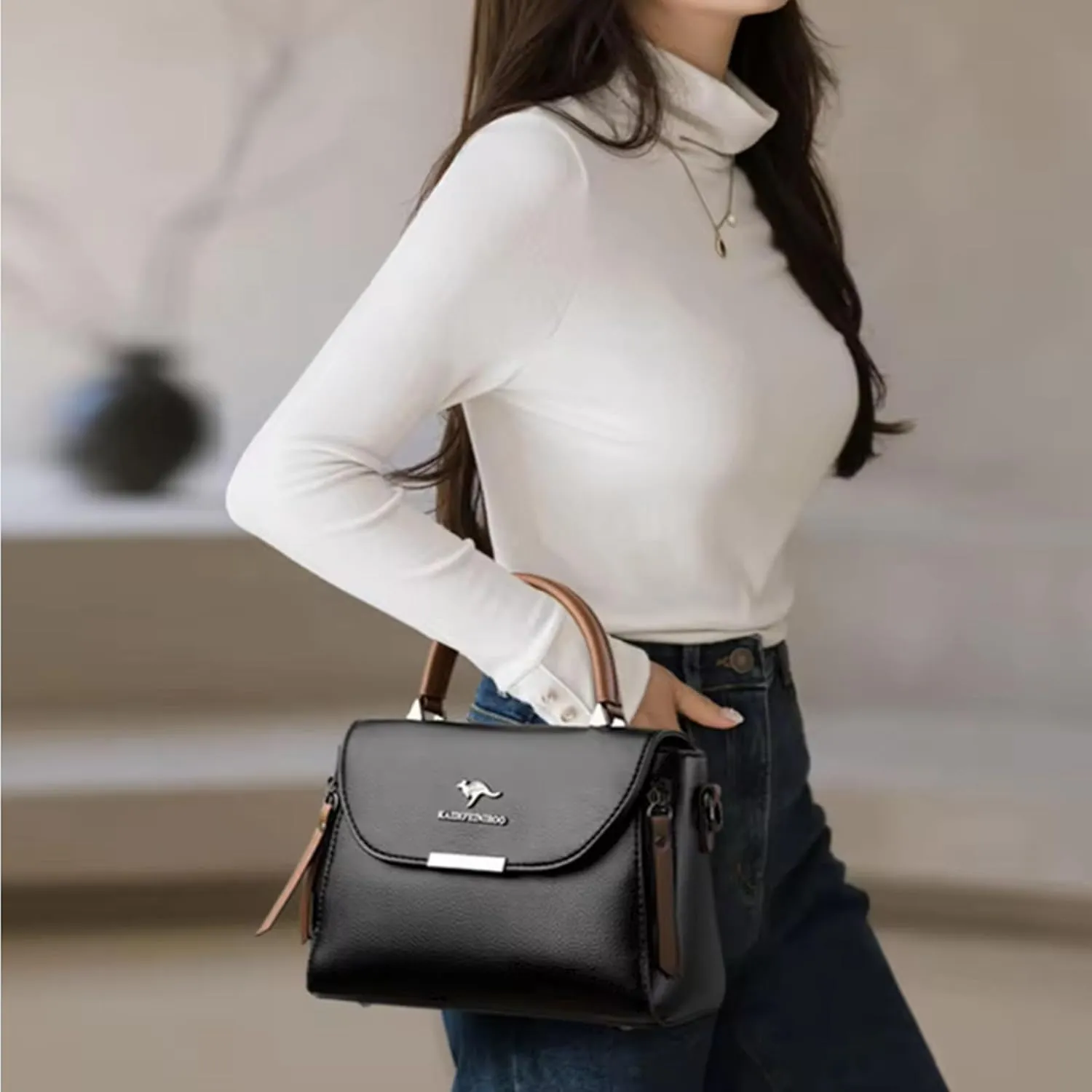 Classy Leather Top Handle Shoulder Bags For Women - Crossbody Satchel Purses