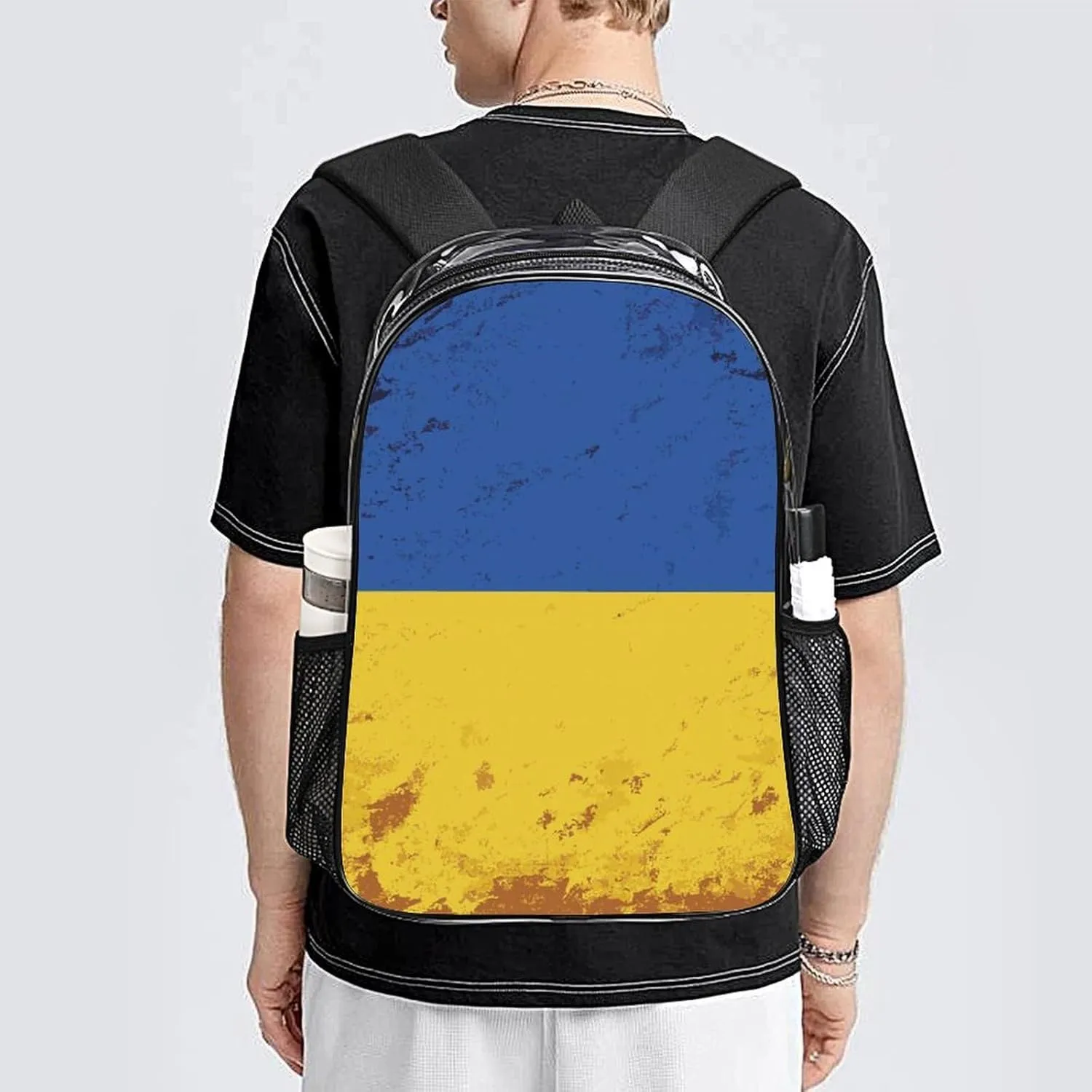 Clear Backpack Large Heavy Duty Ukraine Country Flag (2) PVC Transparent Backpack for Adults See Through Clear Bookbag for Sports, Work, Travel, College