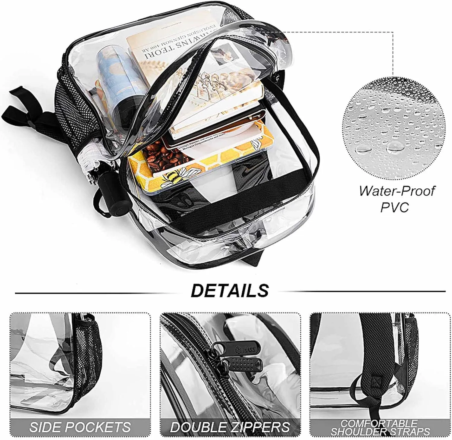 Clear Backpack Large Heavy Duty Ukraine Country Flag (2) PVC Transparent Backpack for Adults See Through Clear Bookbag for Sports, Work, Travel, College
