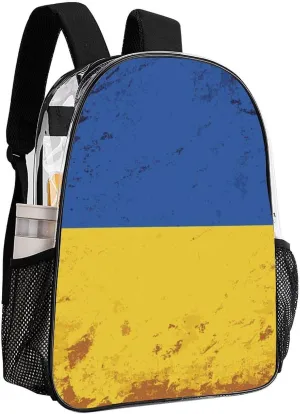 Clear Backpack Large Heavy Duty Ukraine Country Flag (2) PVC Transparent Backpack for Adults See Through Clear Bookbag for Sports, Work, Travel, College