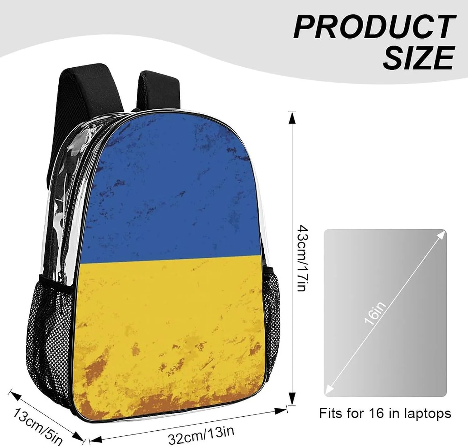 Clear Backpack Large Heavy Duty Ukraine Country Flag (2) PVC Transparent Backpack for Adults See Through Clear Bookbag for Sports, Work, Travel, College