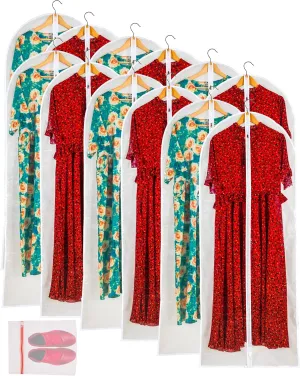 Clear Garment Bags for Long Gowns, Vinyl Dress Storage Bags, Zippered Plastic Protector for Dresses, 24"x60", 12 Pack