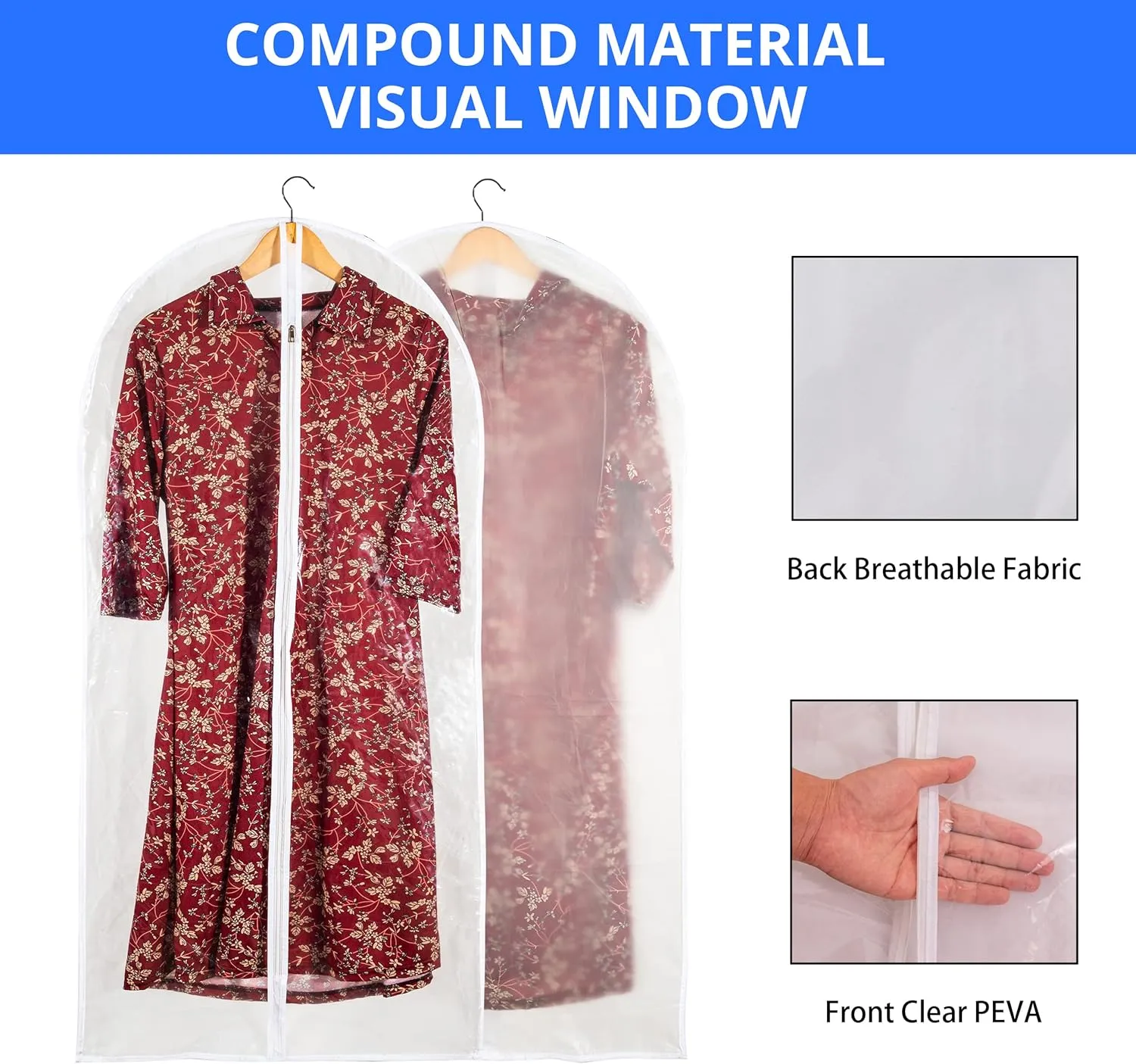 Clear Garment Bags for Long Gowns, Vinyl Dress Storage Bags, Zippered Plastic Protector for Dresses, 24"x60", 12 Pack