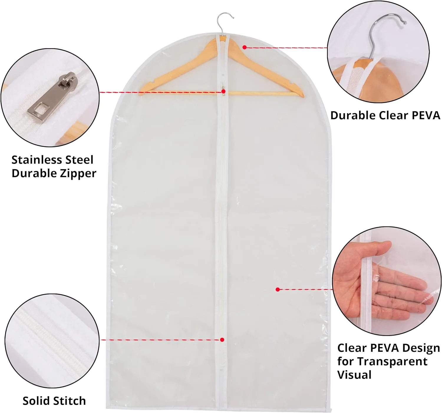 Clear Garment Bags for Long Gowns, Vinyl Dress Storage Bags, Zippered Plastic Protector for Dresses, 24"x60", 12 Pack
