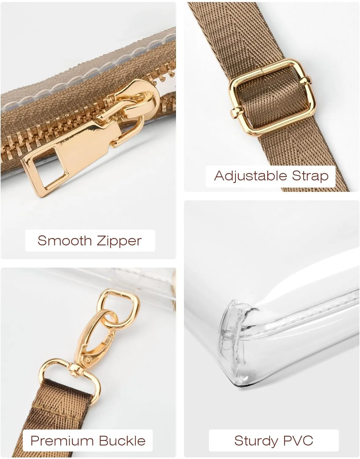 Clear Purse for Women - Stadium Approved Crossbody Bag with Zipper for Events