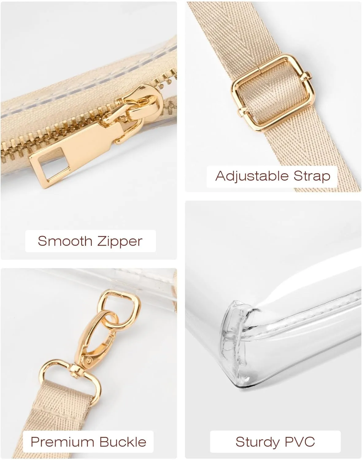 Clear Purse for Women - Stadium Approved Crossbody Bag with Zipper for Events