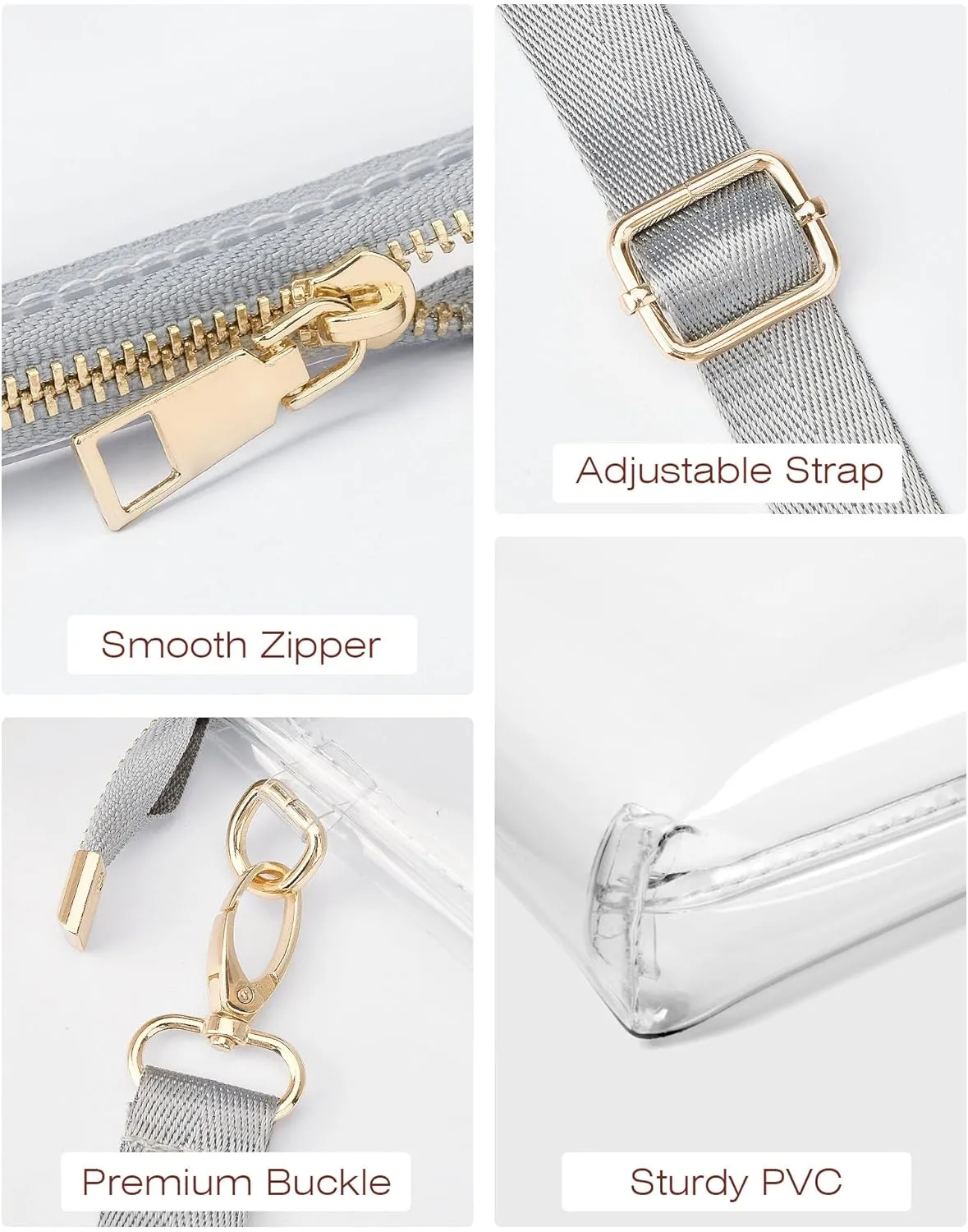 Clear Purse for Women - Stadium Approved Crossbody Bag with Zipper for Events
