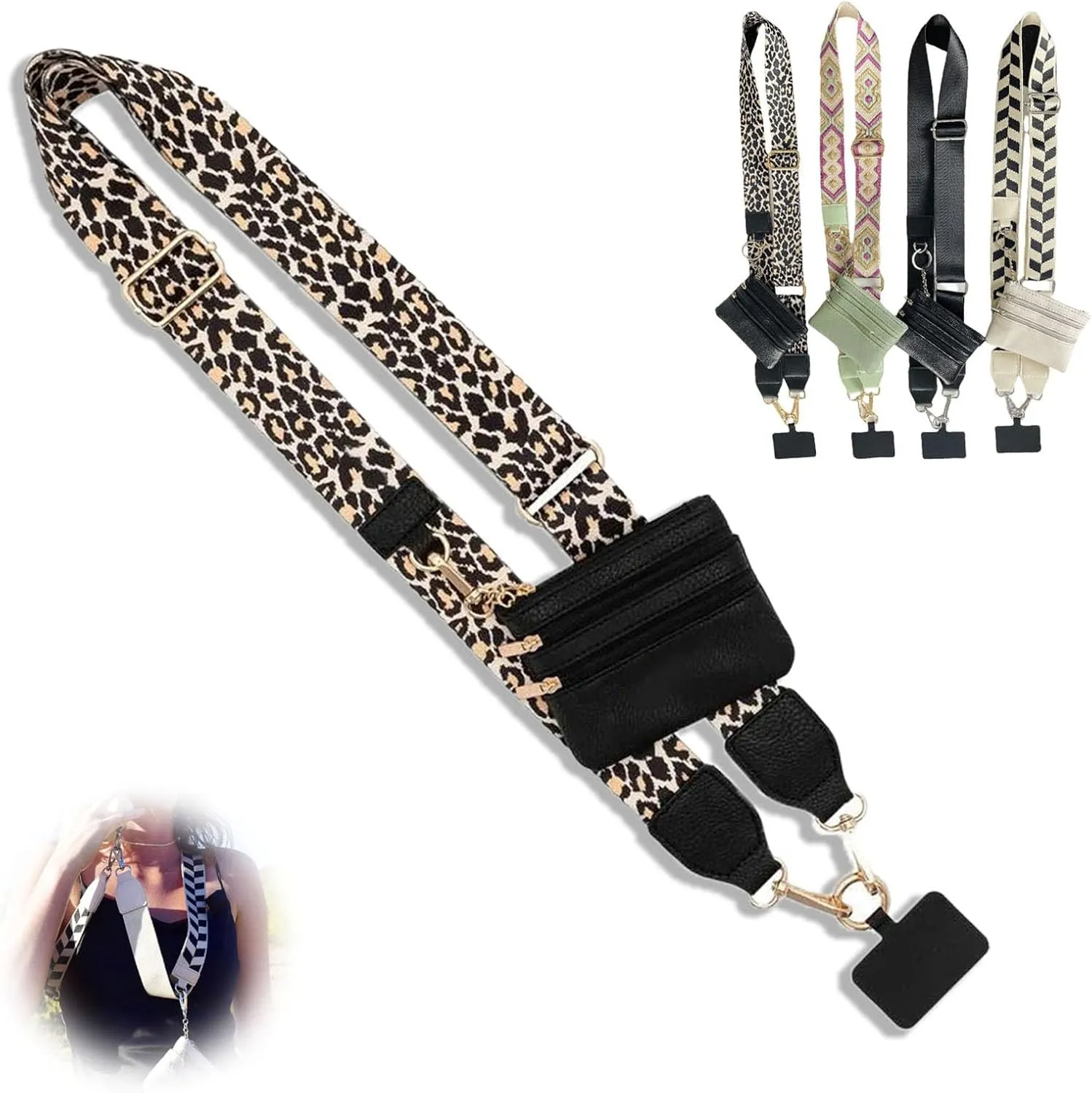 Clip and Go Strap for Phone with Wallet Crossbody, Phone Strap with Zippered Pouch, Adjustable Crossbody Phone Strap
