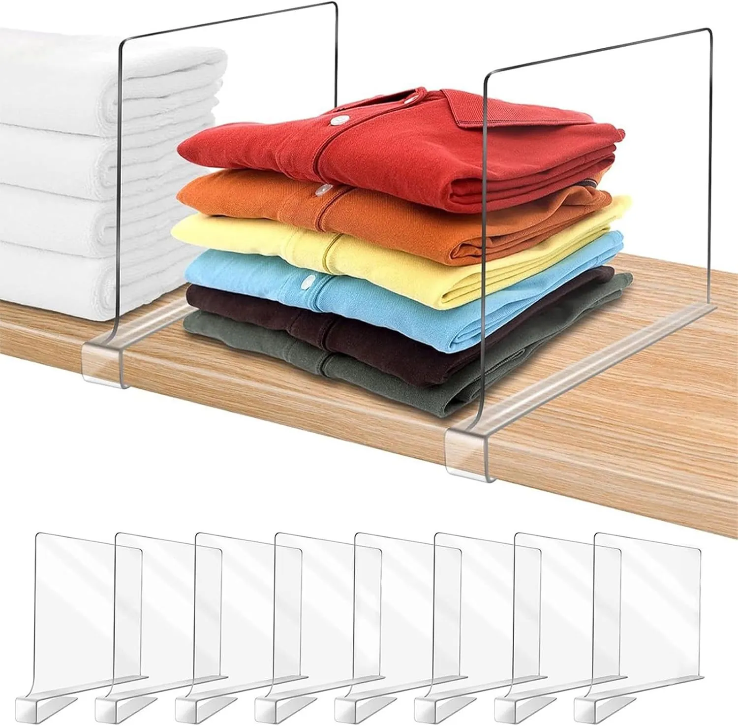 Closet Organizers and Storage, Clear Shelf Dividers, Vertical Purse Organizer for Closet Perfect for Sweater, Shirts, Handbags in Bedroom and Kitchen, Acrylic Bookshelf for Organization (8)