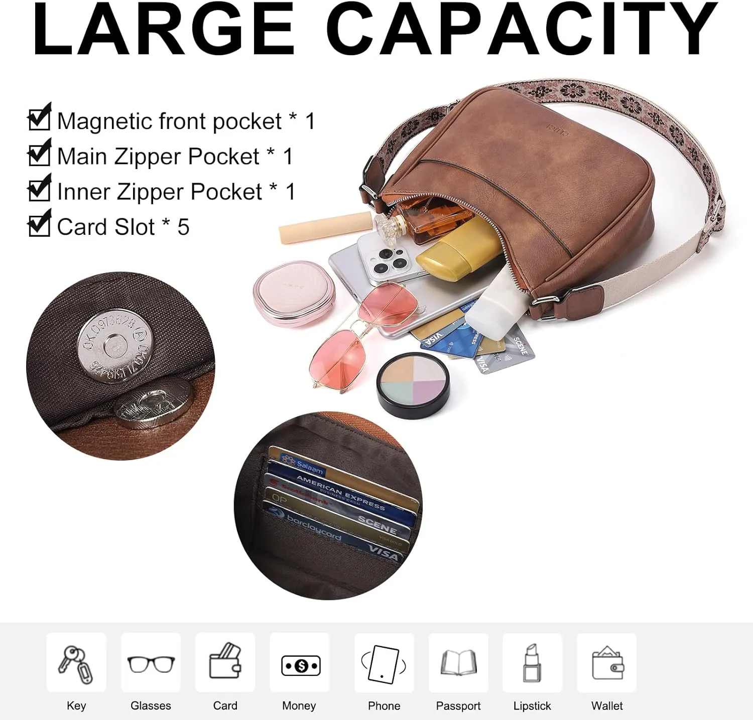 CLUCI Crossbody Bags for Women, Vegan Leather Shoulder Handbags, Purses for Women with Adjustable Wide Strap