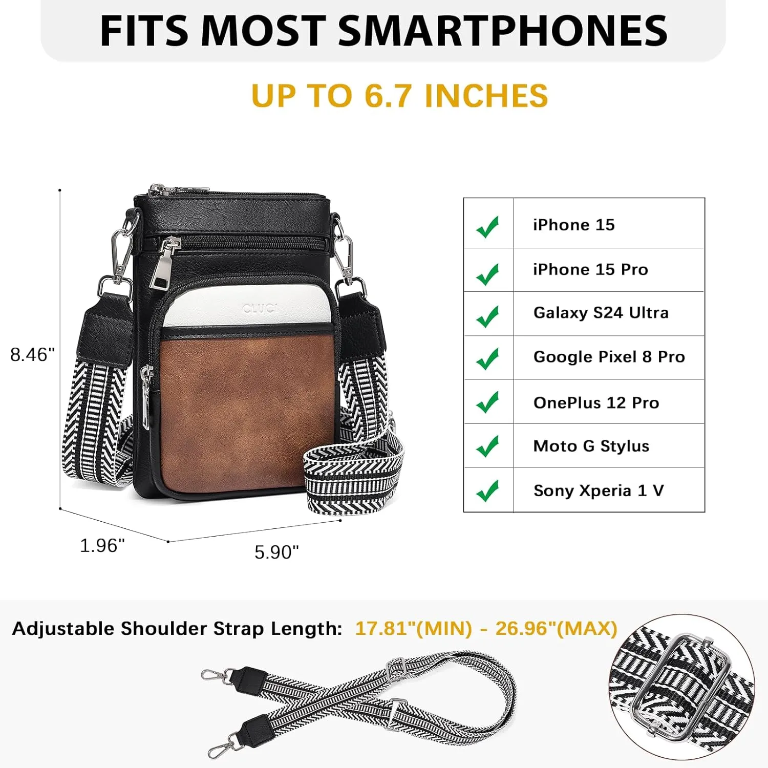 CLUCI Small Crossbody Bags for Women PU Leather Cell Phone Purse Wallet with Adjustable Guitar Strap