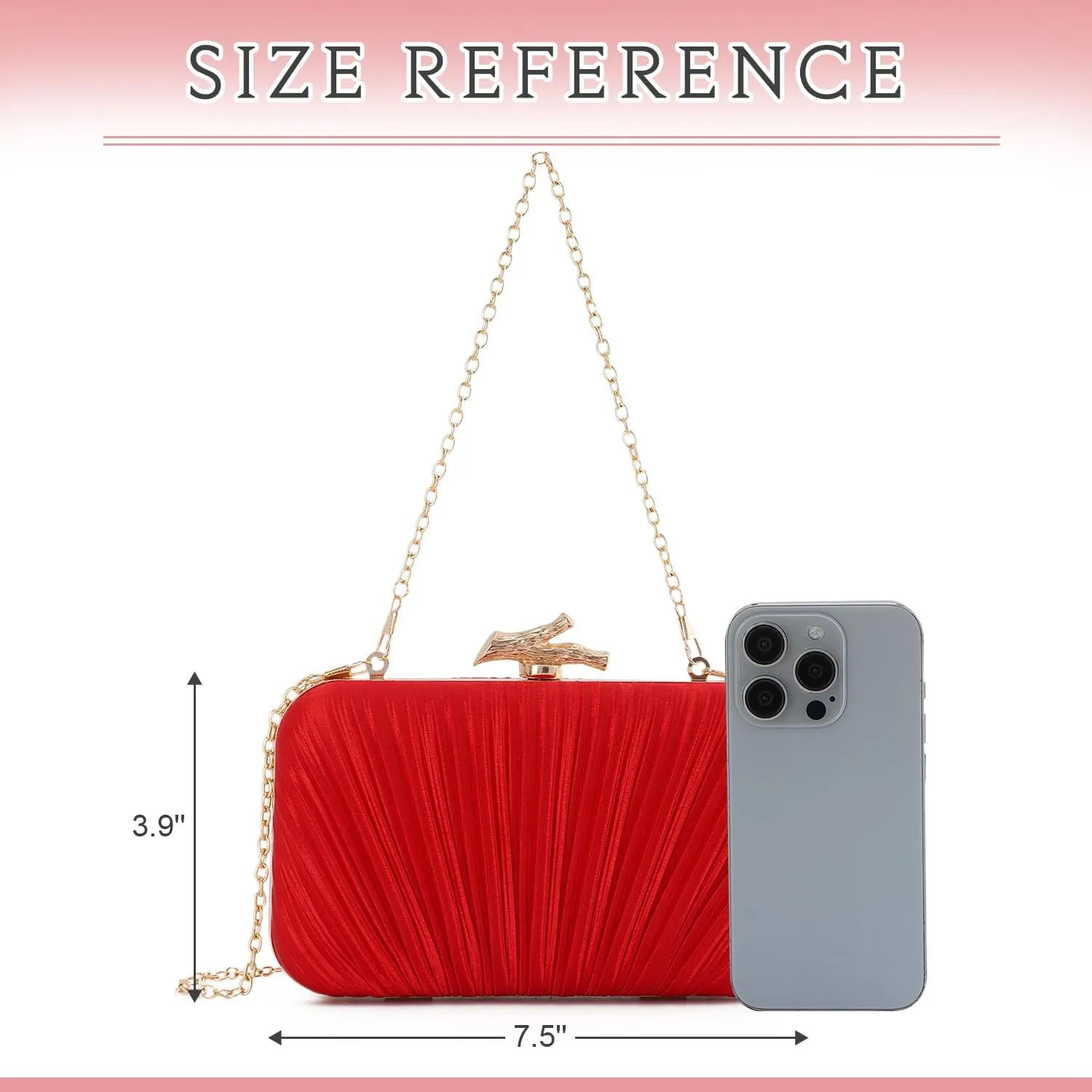 Clutch Purses for Women Evening Bag Pleated Clutch Bag with Chain for Wedding Party