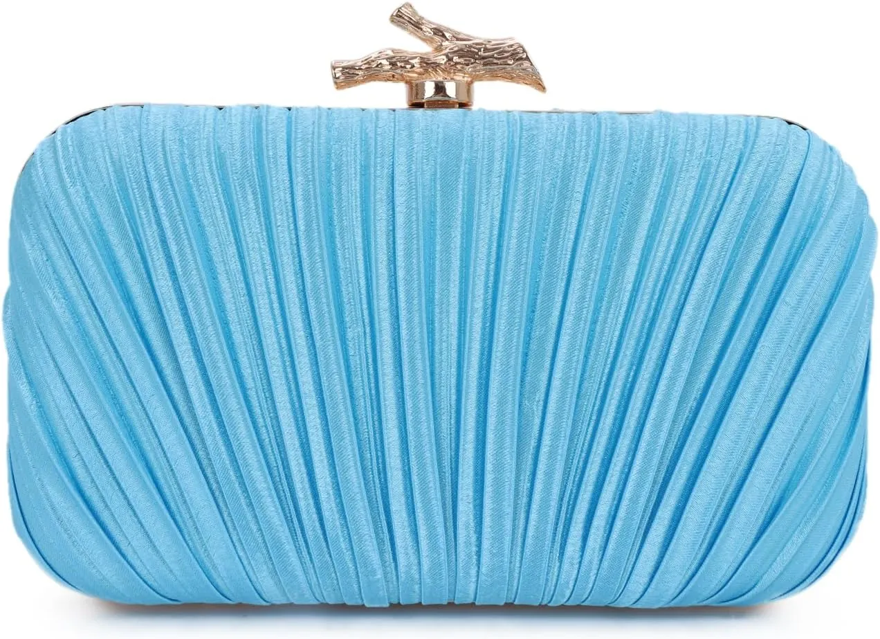 Clutch Purses for Women Evening Bag Pleated Clutch Bag with Chain for Wedding Party
