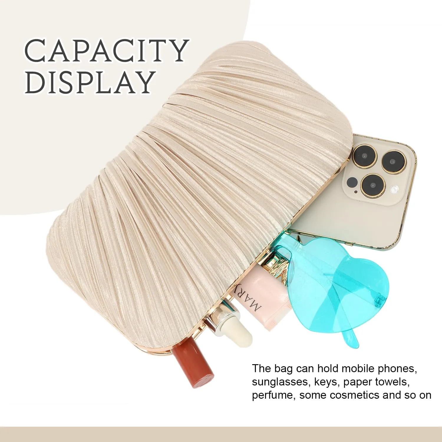 Clutch Purses for Women Evening Bag Pleated Clutch Bag with Chain for Wedding Party