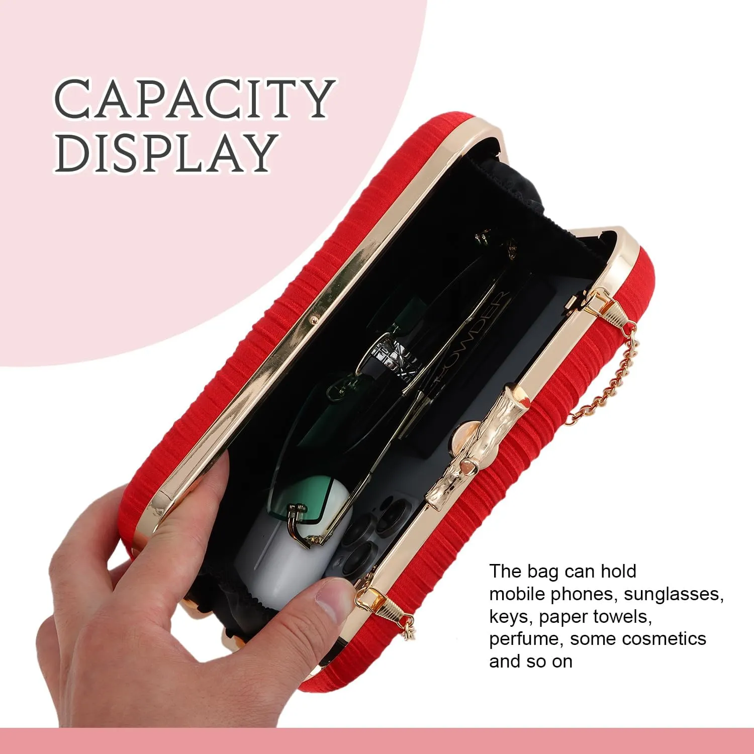 Clutch Purses for Women Evening Bag Pleated Clutch Bag with Chain for Wedding Party