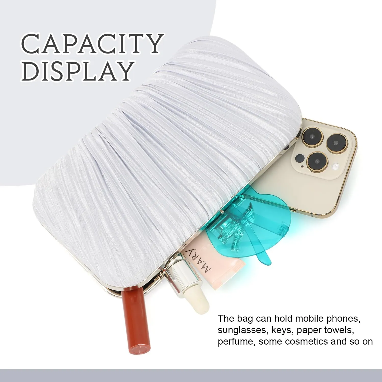 Clutch Purses for Women Evening Bag Pleated Clutch Bag with Chain for Wedding Party