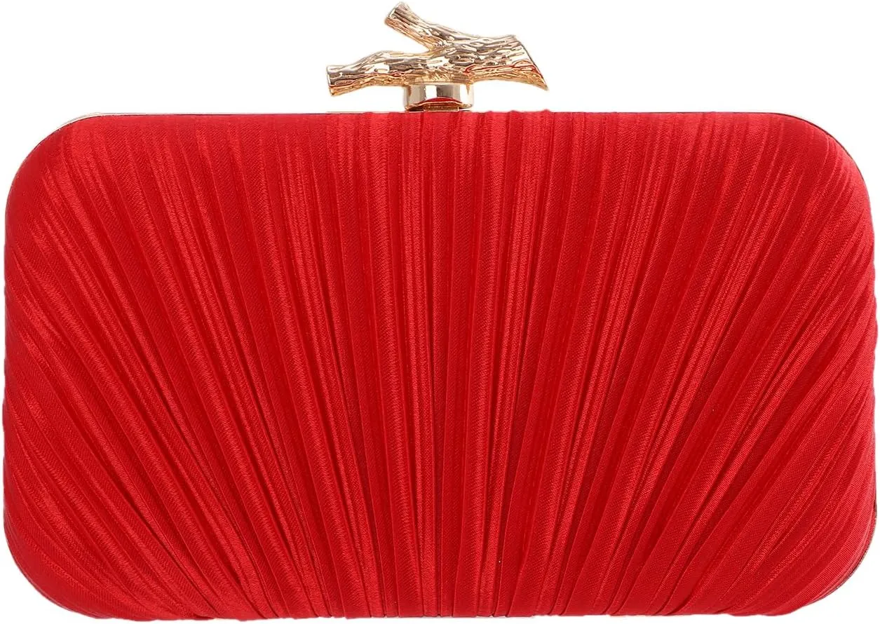 Clutch Purses for Women Evening Bag Pleated Clutch Bag with Chain for Wedding Party
