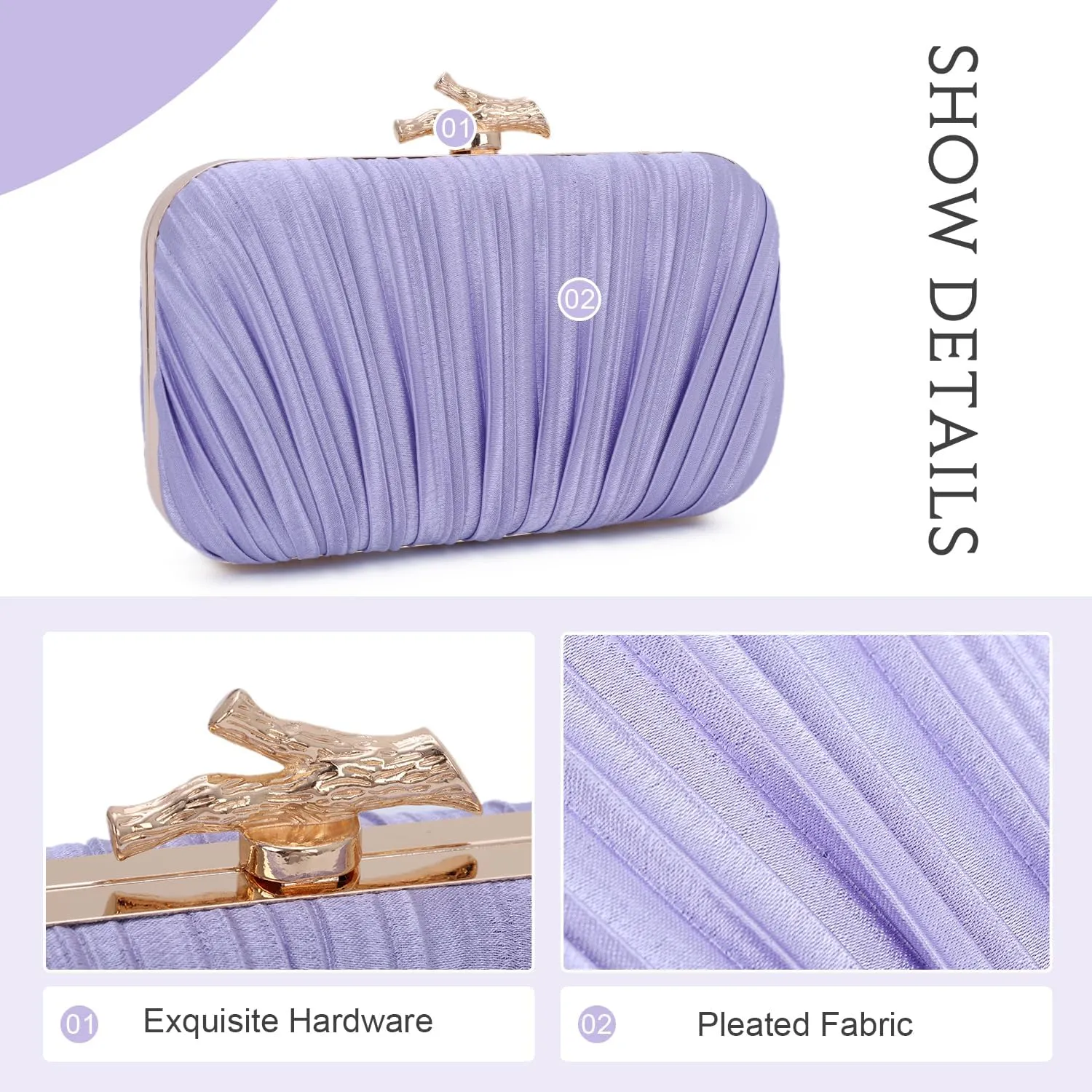 Clutch Purses for Women Evening Bag Pleated Clutch Bag with Chain for Wedding Party