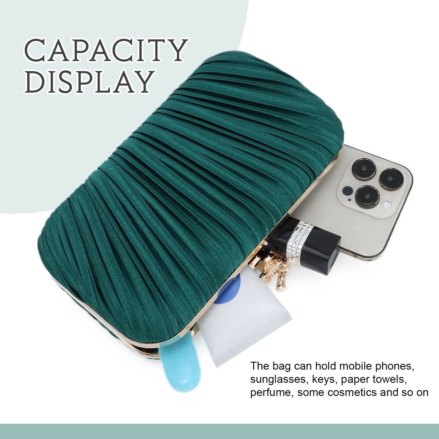 Clutch Purses for Women Evening Bag Pleated Clutch Bag with Chain for Wedding Party