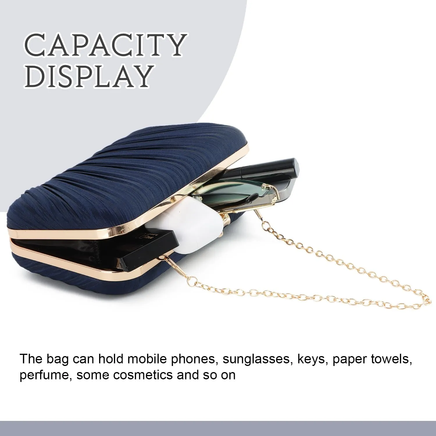 Clutch Purses for Women Evening Bag Pleated Clutch Bag with Chain for Wedding Party