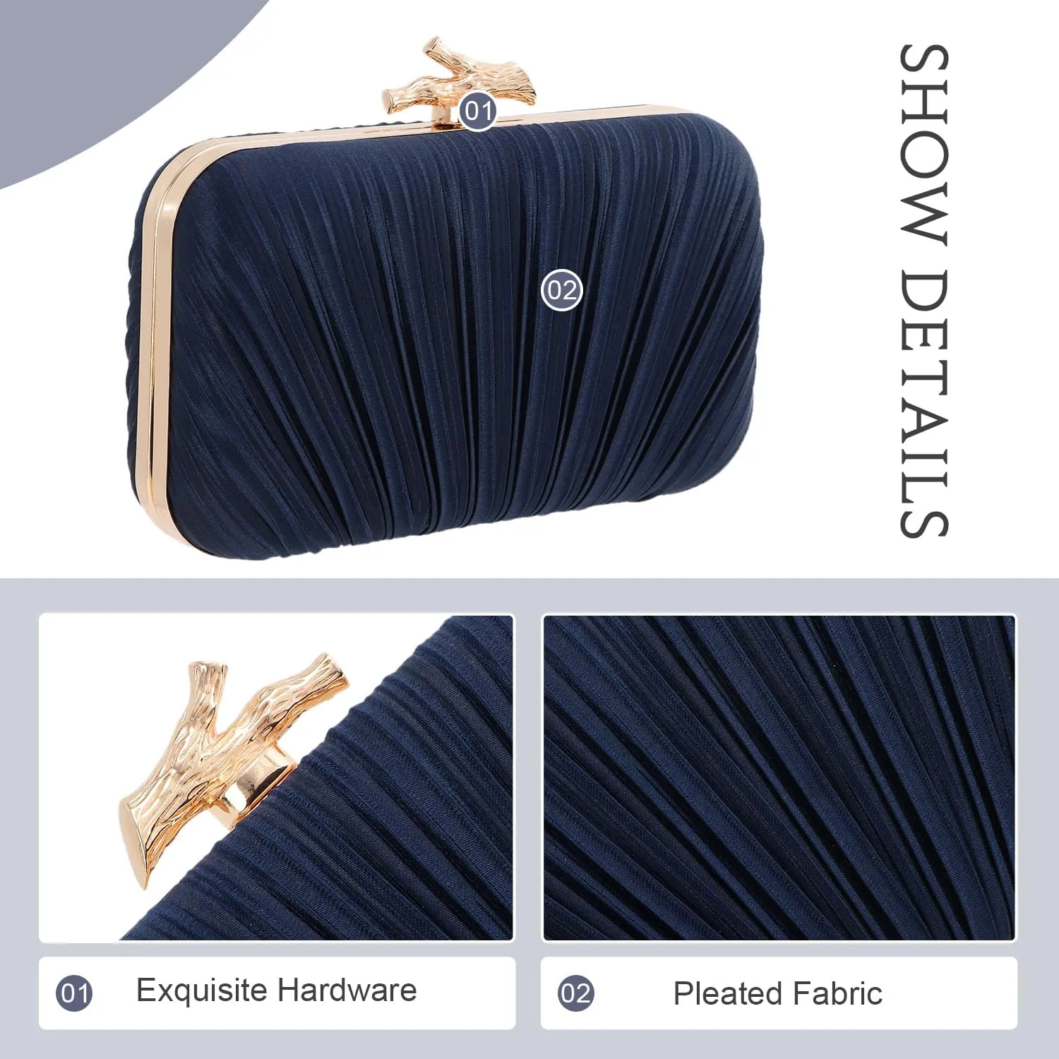 Clutch Purses for Women Evening Bag Pleated Clutch Bag with Chain for Wedding Party