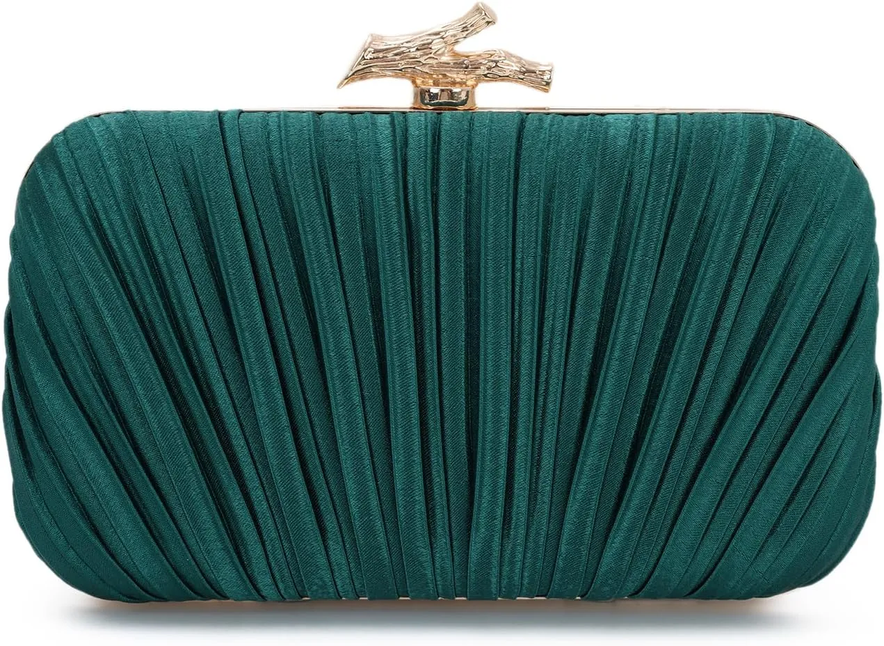 Clutch Purses for Women Evening Bag Pleated Clutch Bag with Chain for Wedding Party