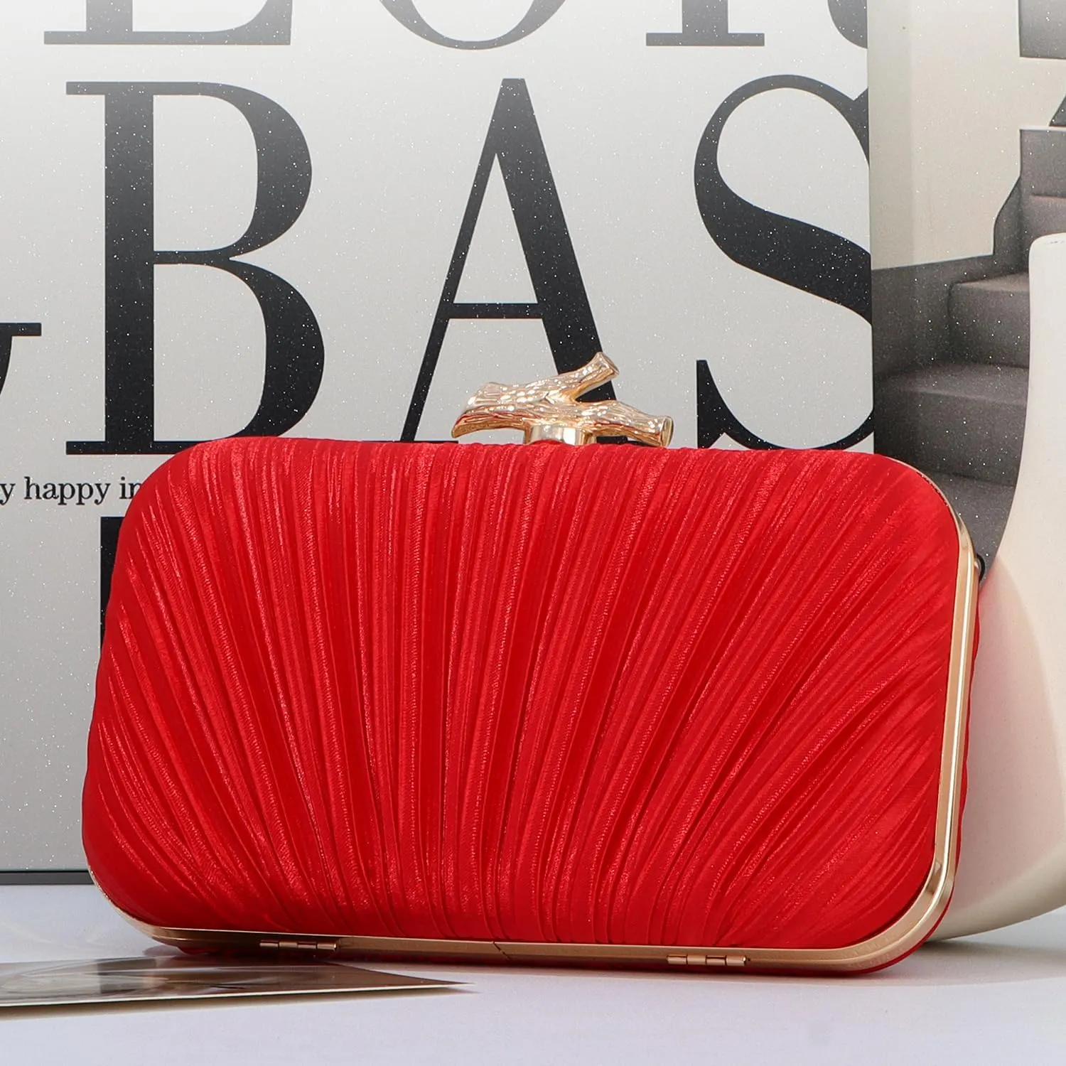 Clutch Purses for Women Evening Bag Pleated Clutch Bag with Chain for Wedding Party