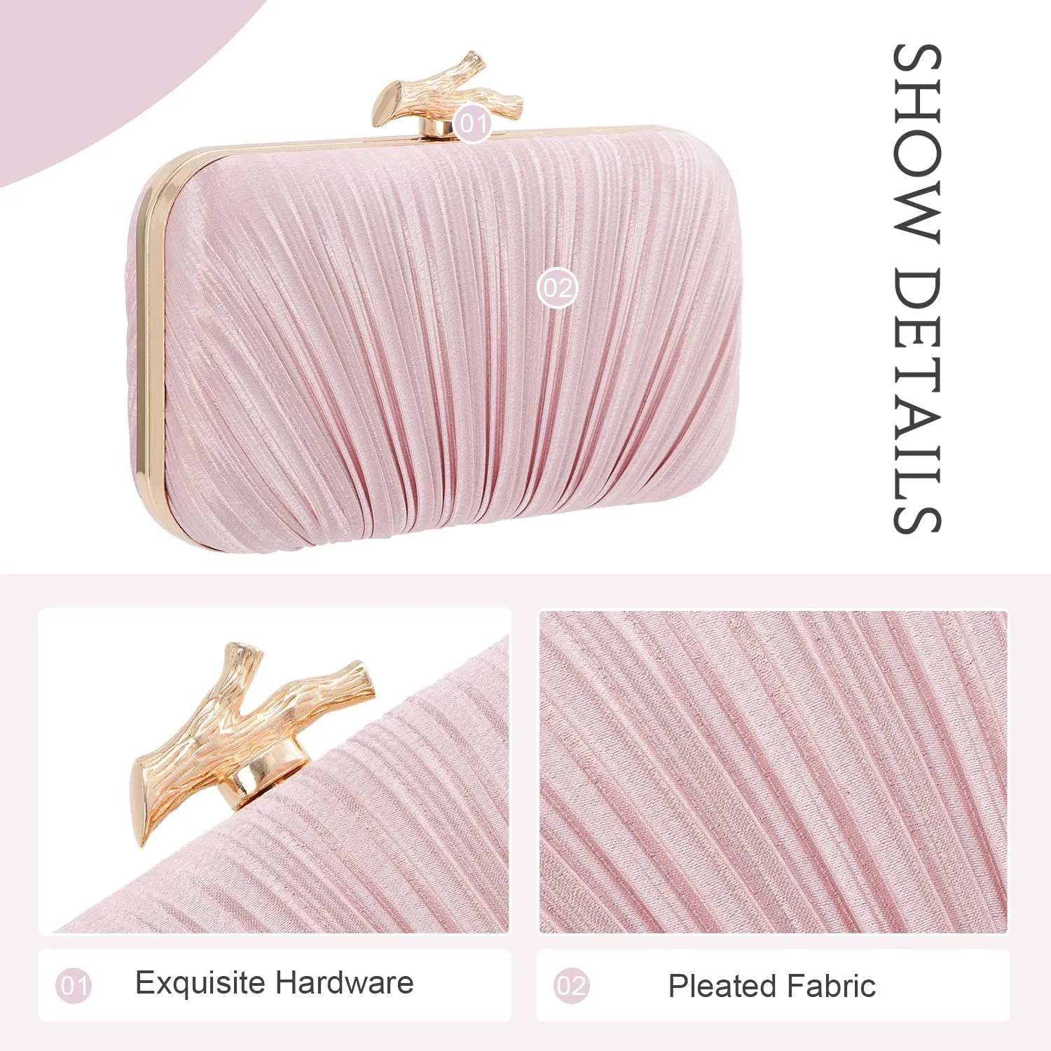 Clutch Purses for Women Evening Bag Pleated Clutch Bag with Chain for Wedding Party