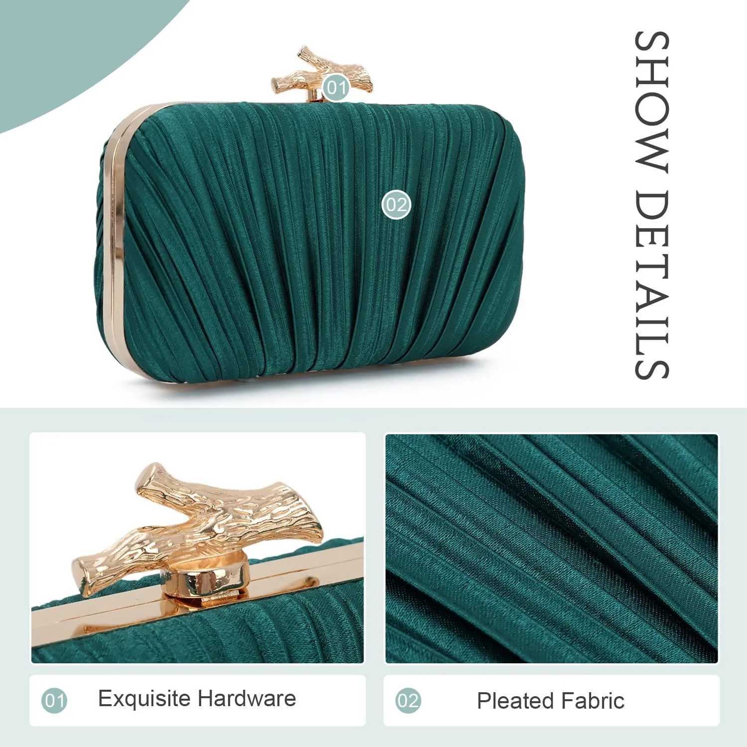 Clutch Purses for Women Evening Bag Pleated Clutch Bag with Chain for Wedding Party