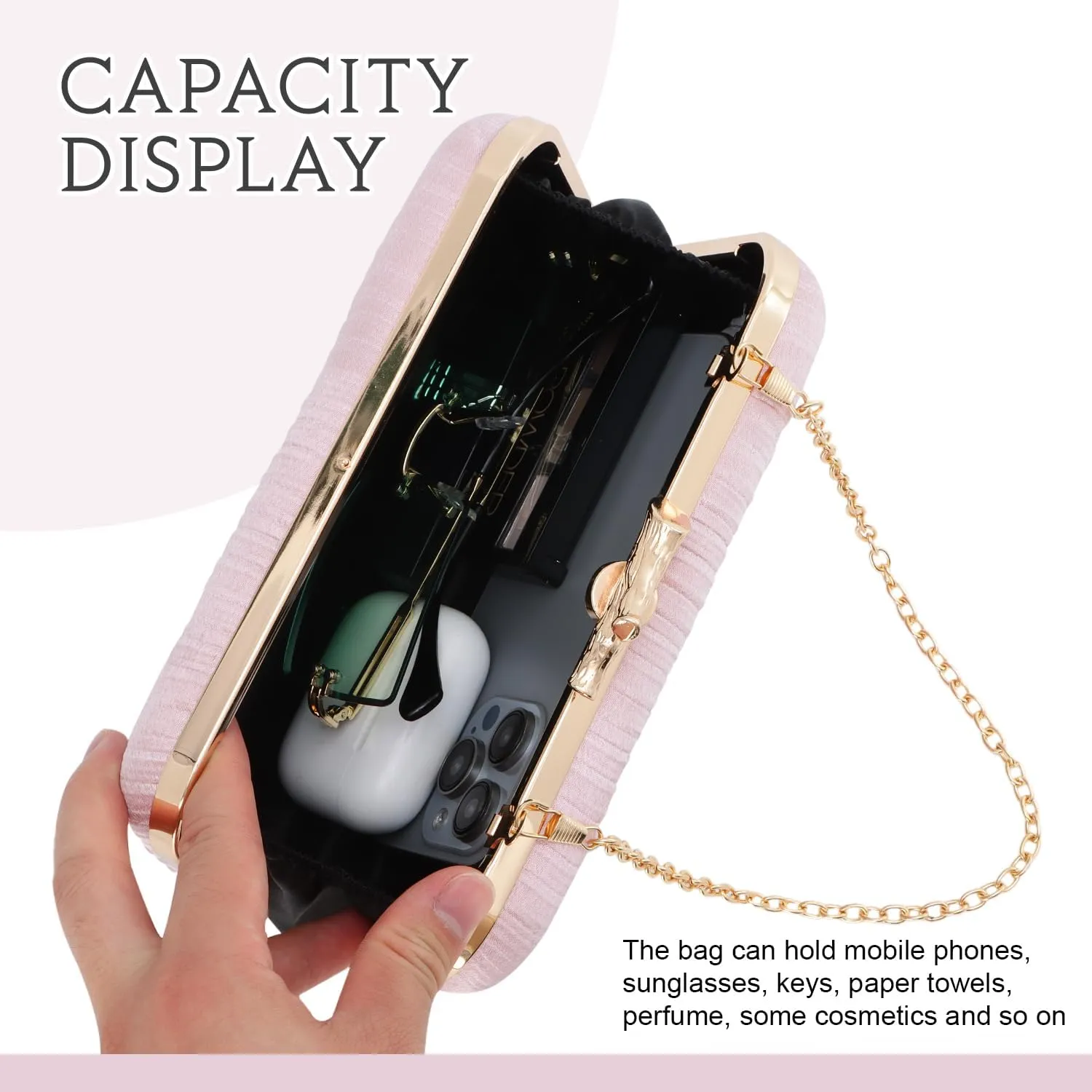 Clutch Purses for Women Evening Bag Pleated Clutch Bag with Chain for Wedding Party