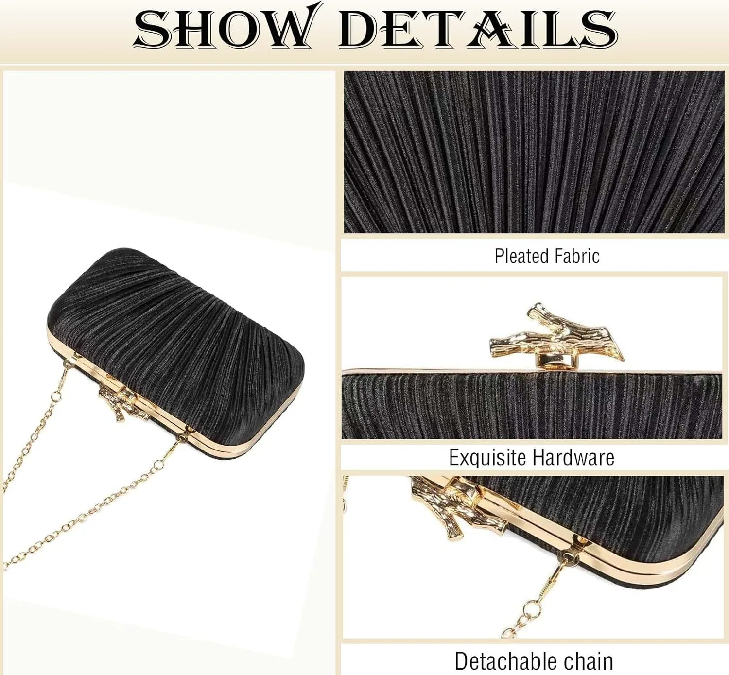 Clutch Purses for Women Evening Bag Pleated Clutch Handbags Chain Shoulder Bag Satin Purses for Wedding Party