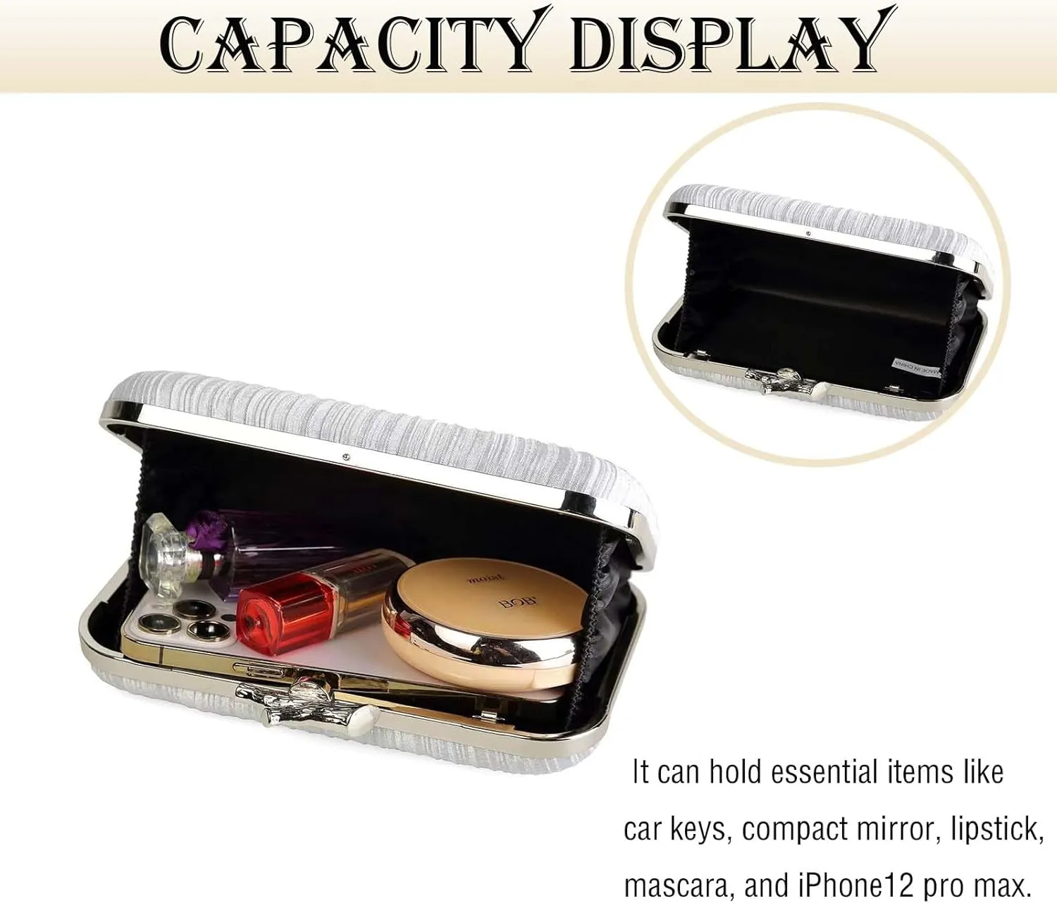 Clutch Purses for Women Evening Bag Pleated Clutch Handbags Chain Shoulder Bag Satin Purses for Wedding Party