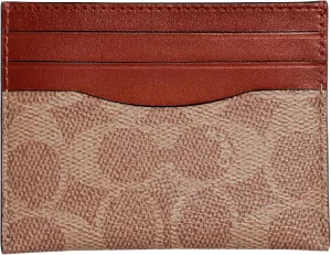 Coach Flat Card Case in Signature, Tan/Rust, One Size