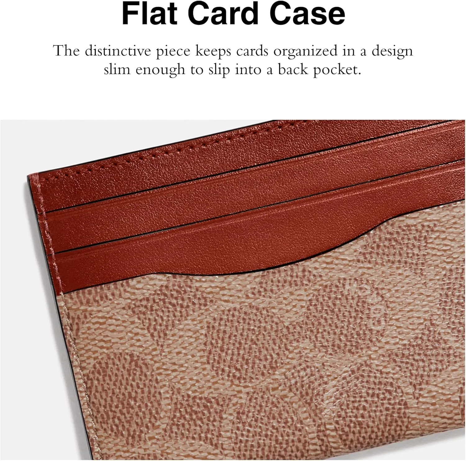 Coach Flat Card Case in Signature, Tan/Rust, One Size
