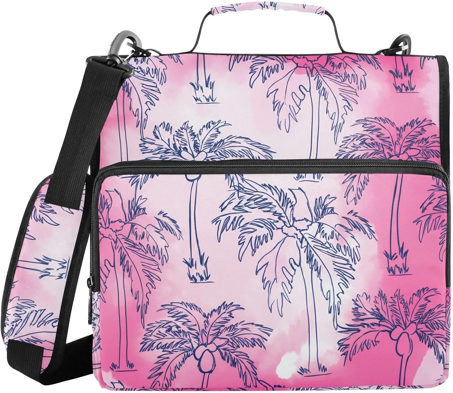 Coconut Palm Trees Pink 3 Ring Zipper Binder with Shoulder Strap File Folder Organizer for School Office Supplies Storage
