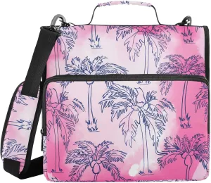 Coconut Palm Trees Pink 3 Ring Zipper Binder with Shoulder Strap File Folder Organizer for School Office Supplies Storage