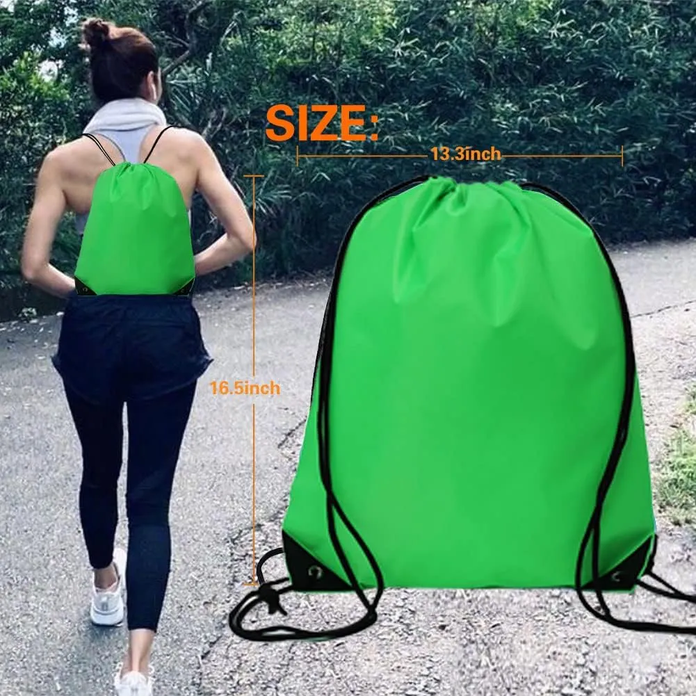 CODOBON 50 Pcs Drawstring Bags, Bulk Draw String Backpack, Cinch Polyester Bag for Gym Sport, Green