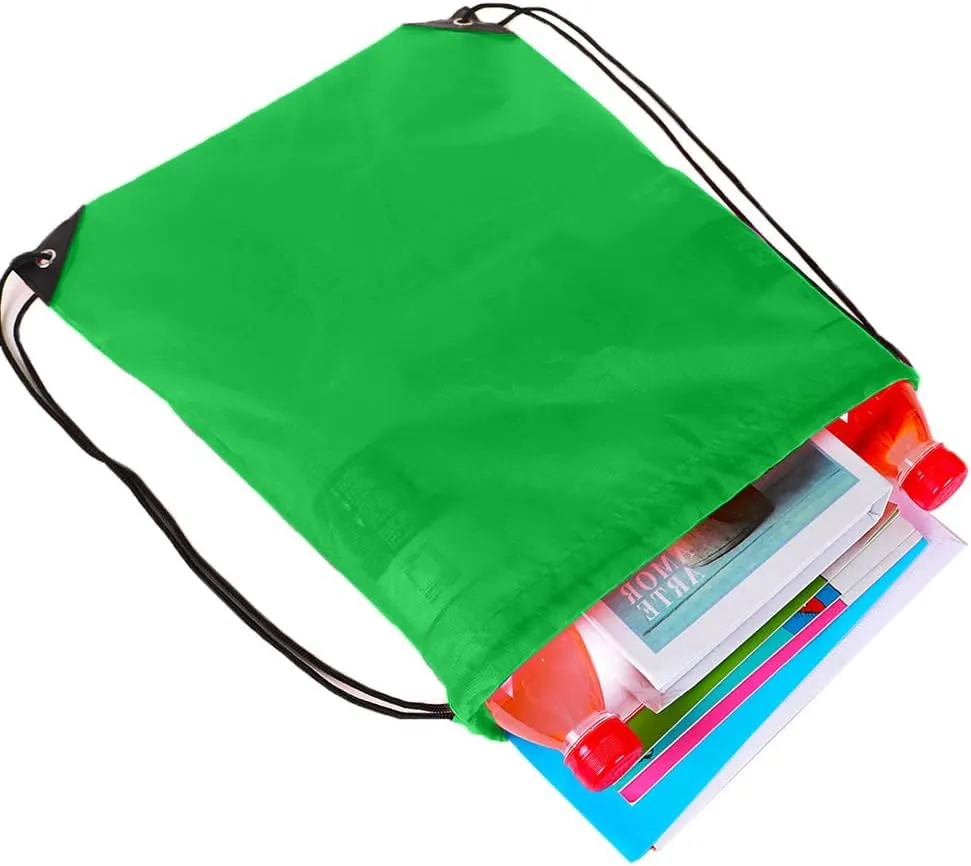 CODOBON 50 Pcs Drawstring Bags, Bulk Draw String Backpack, Cinch Polyester Bag for Gym Sport, Green