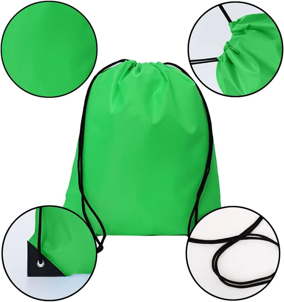 CODOBON 50 Pcs Drawstring Bags, Bulk Draw String Backpack, Cinch Polyester Bag for Gym Sport, Green