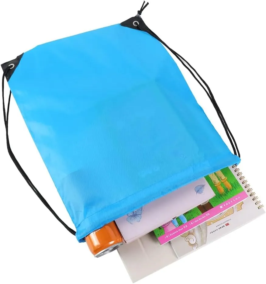 CODOBON 50 Pcs Drawstring Bags, Bulk Draw String Backpack, Cinch Polyester Bag for Gym Sport, Sky Blue