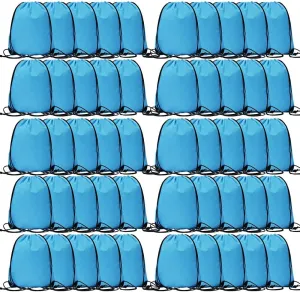 CODOBON 50 Pcs Drawstring Bags, Bulk Draw String Backpack, Cinch Polyester Bag for Gym Sport, Sky Blue