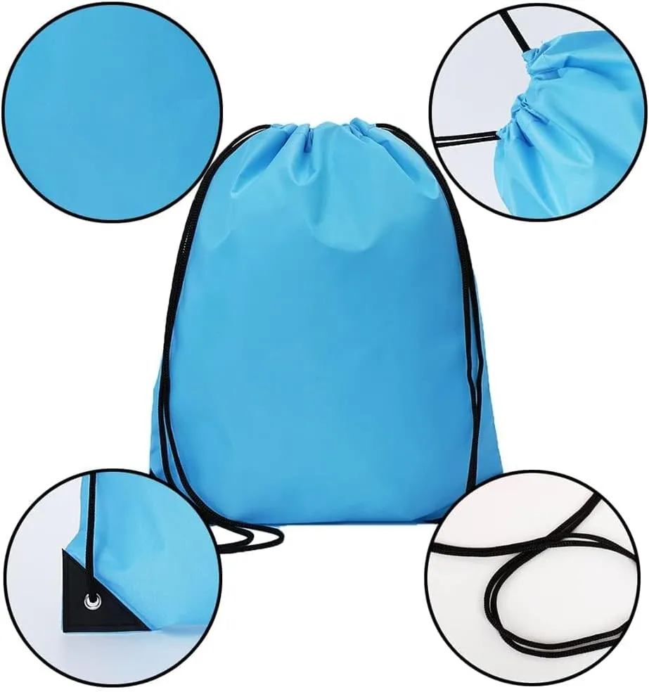 CODOBON 50 Pcs Drawstring Bags, Bulk Draw String Backpack, Cinch Polyester Bag for Gym Sport, Sky Blue