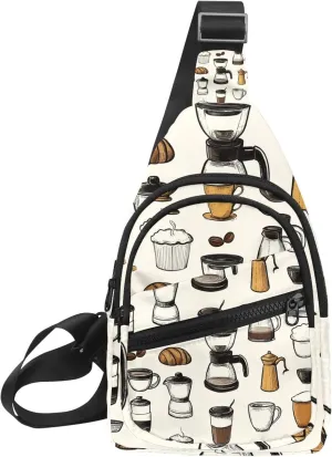 coffee makers cups bakery milk (2) Crossbody Bag with Adjustable Shoulder Strap, Shoulder Bag for Men and Women Sling Backpack for Travel, Cycling, Work, Sport