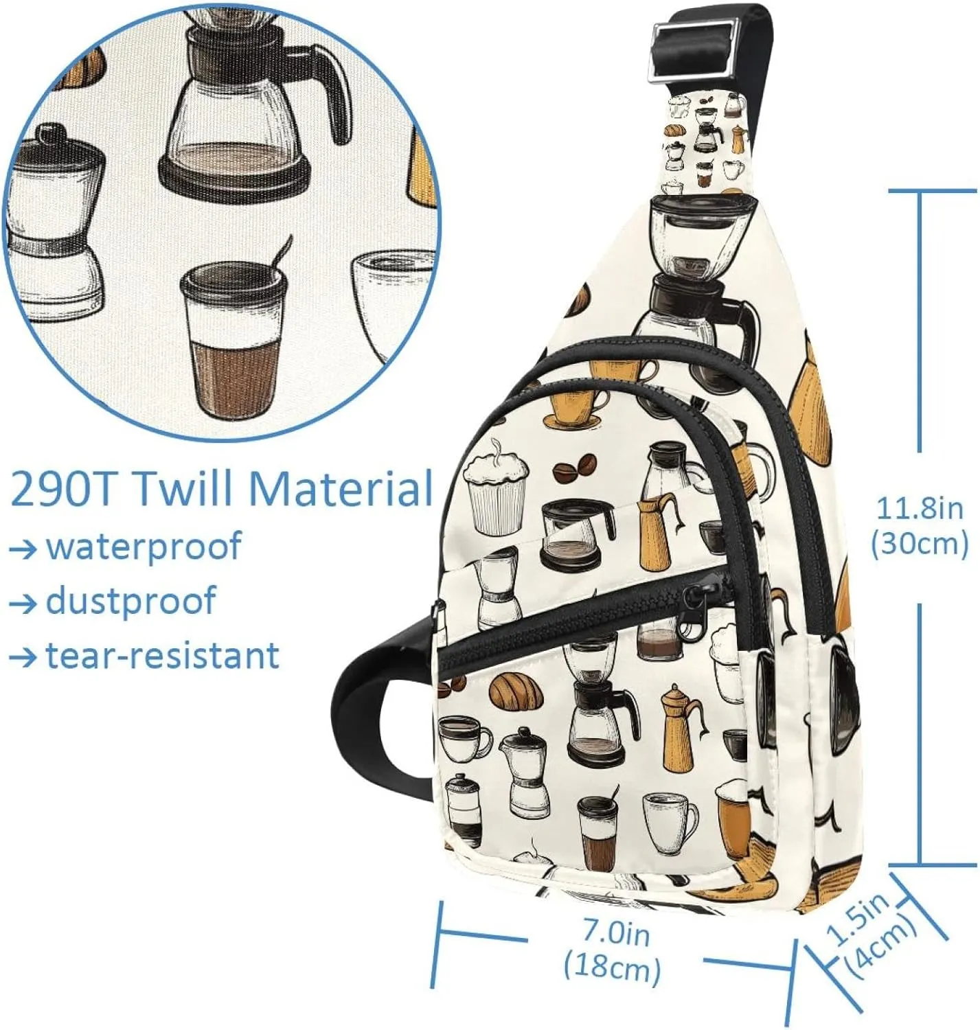 coffee makers cups bakery milk (2) Crossbody Bag with Adjustable Shoulder Strap, Shoulder Bag for Men and Women Sling Backpack for Travel, Cycling, Work, Sport