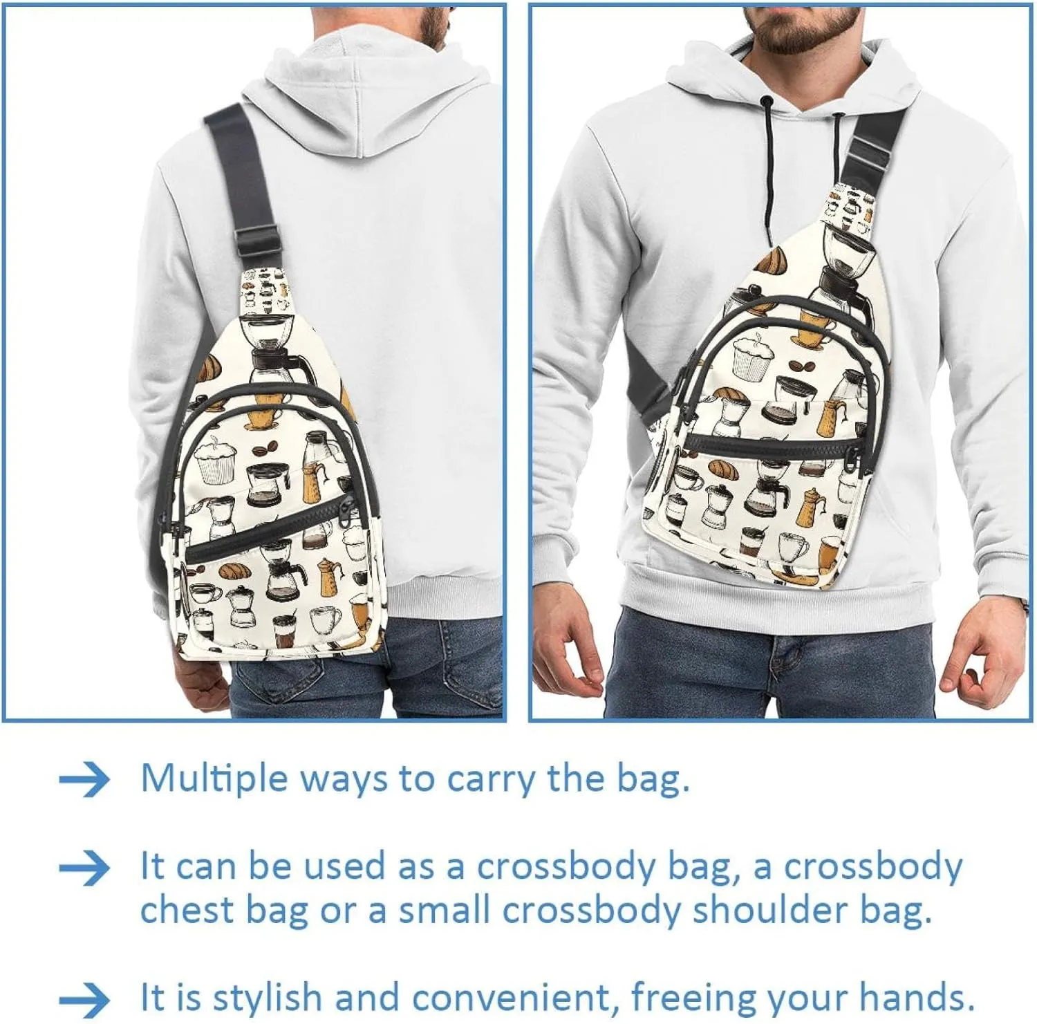 coffee makers cups bakery milk (2) Crossbody Bag with Adjustable Shoulder Strap, Shoulder Bag for Men and Women Sling Backpack for Travel, Cycling, Work, Sport