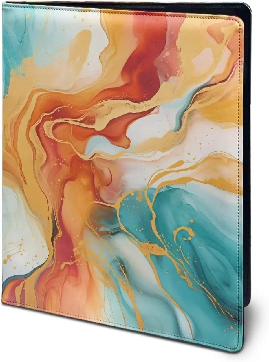 Coldinair Blue Marble Print Leather Padfolio Binder Gold Marbling Clipboard Folio for Men Women Business Conference Portfolio Organizer Notepad Folder, Portfolio Bag with Storage Pocket